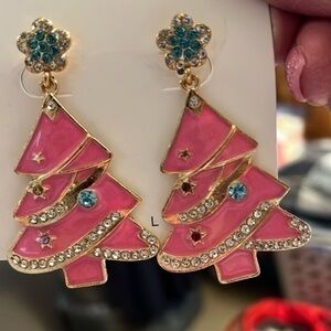 NWT Pink And Gold Post Earrings With Sparkles And Jewels